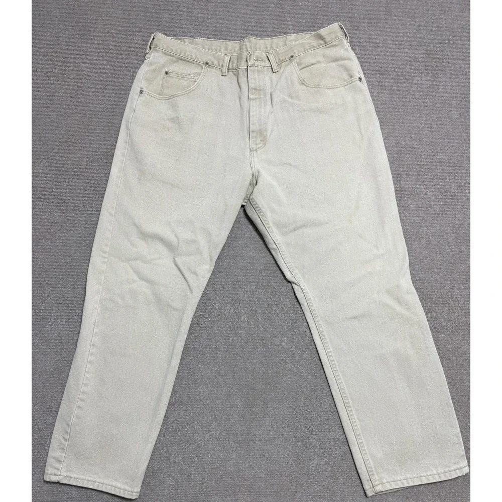 Wrangler Silver Edition Jeans Mens 40x29 Beige Straight Leg Premium Quality USA